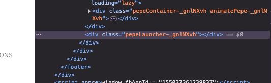 Selected node: <div class="pepeLauncher"> — inside pepeContainer animatePepe.